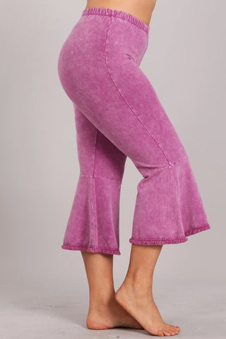 Chatoyant Plus Size Mineral Wash Cropped Bell with Seam Detail Magenta Haze