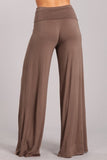 Chatoyant Plus Size Fold Over Palazzo Waist Pants Mocha