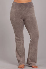 Chatoyant Plus Size Fold Over Waist Yoga Pants Desert Taupe