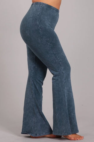 Chatoyant Plus Size Mineral Wash Bell Bottoms Steele Blue