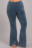 Chatoyant Plus Size Mineral Wash Bell Bottoms Steele Blue