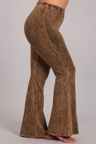 Chatoyant Plus Size Mineral Wash Bell Bottoms Chestnut Brown