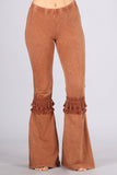 Chatoyant Mineral Washed Bell Bottoms with Fringed Crochet Lace Sugar Almond