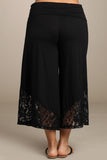 Chatoyant Plus Size Foldover Waist Lace Gauchos Black