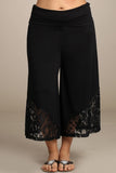 Chatoyant Plus Size Foldover Waist Lace Gauchos Black
