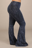Chatoyant Plus Size Mineral Wash Bell Bottoms Charcoal Navy