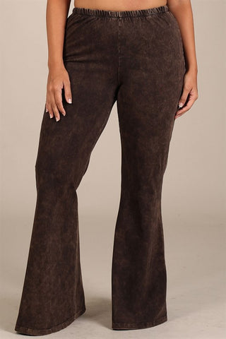 Chatoyant Plus Size Mineral Wash Bell Bottoms Brown