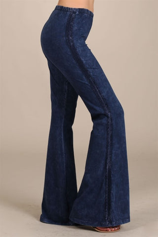 Chatoyant Crochet Side Lace Bell Bottoms Electric Blue