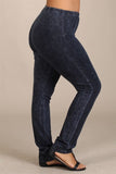 Chatoyant Plus Size Mineral Wash Leggings Charcoal Navy