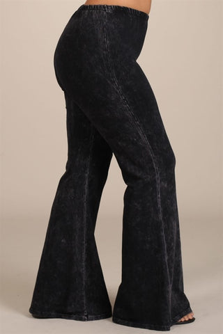 Chatoyant Plus Size Mineral Wash Bell Bottoms Black