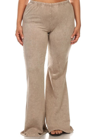 Chatoyant Plus Size Mineral Wash Bell Bottoms Stone