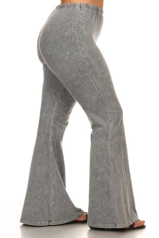 Chatoyant Plus Size Mineral Wash Bell Bottoms Lt. Gray