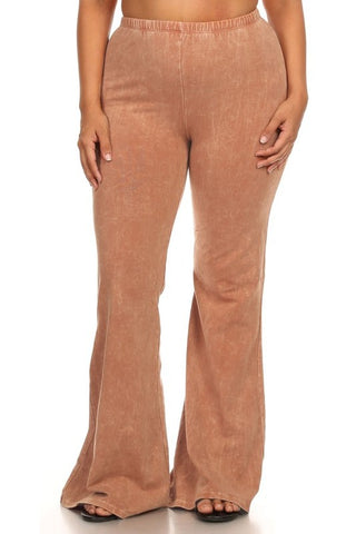 Chatoyant Plus Size Mineral Wash Bell Bottoms Camel