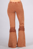 Chatoyant Mineral Washed Bell Bottoms with Fringed Crochet Lace Sugar Almond