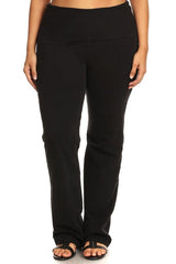 Chatoyant Plus Size Fold Over Waist Yoga Pants Black