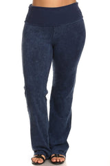 Chatoyant Plus Size Fold Over Waist Yoga Pants Electric Blue