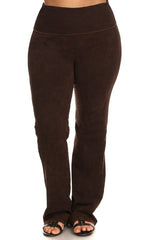 Chatoyant Plus Size Fold Over Waist Yoga Pants Brown