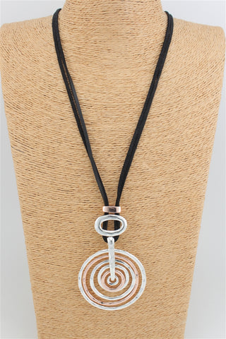 Leather 2 Tone Rose Gold and Silver Long Necklace