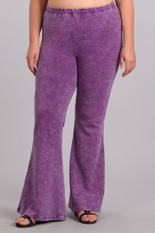 Chatoyant Plus Size Mineral Wash Bell Bottoms Orchid