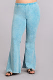 Chatoyant Plus Size Mineral Wash Bell Bottoms Sky Blue