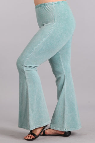 Chatoyant Plus Size Mineral Wash Bell Bottoms Mint