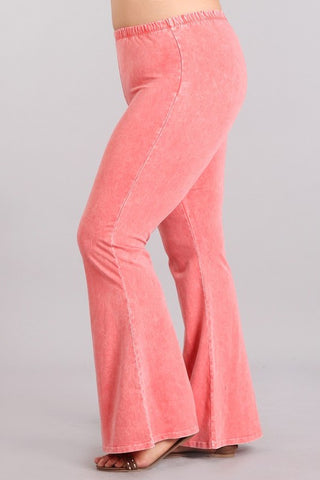 Chatoyant Plus Size Mineral Wash Bell Bottoms Peach