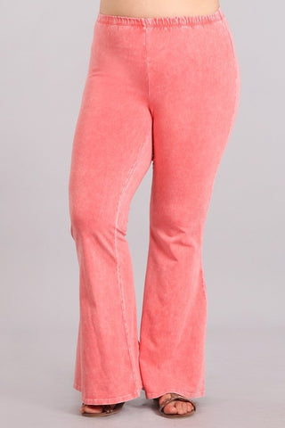 Chatoyant Plus Size Mineral Wash Bell Bottoms Peach