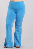 Chatoyant Plus Size Mineral Wash Bell Bottoms Deep Azure