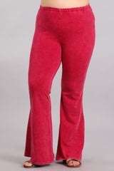 Chatoyant Plus Size Mineral Wash Bell Bottoms Raspberry
