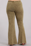 Chatoyant Plus Size Mineral Wash Bell Bottoms Pale Olive