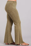 Chatoyant Plus Size Mineral Wash Bell Bottoms Pale Olive