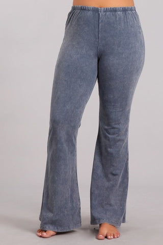Chatoyant Plus Size Mineral Wash Bell Bottoms Blue Gray
