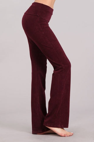 Chatoyant Bootcut Mineral Wash Fold Over Waist Pants Burgundy