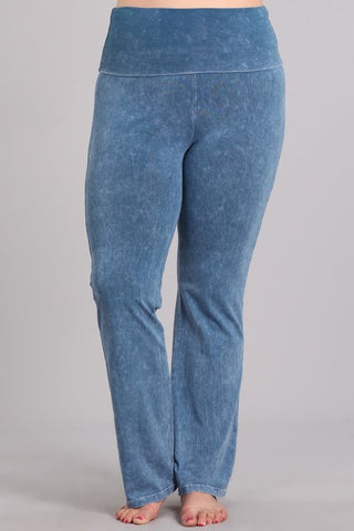 Chatoyant Plus Size Fold Over Waist Yoga Pants Lt. Denim