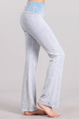 Chatoyant Plus Size Bootcut Mineral Wash Fold Over Waist Pants Powder Blue