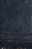 Chatoyant Plus Size Mineral Wash Ankle Length Crochet Fringe Electric Blue