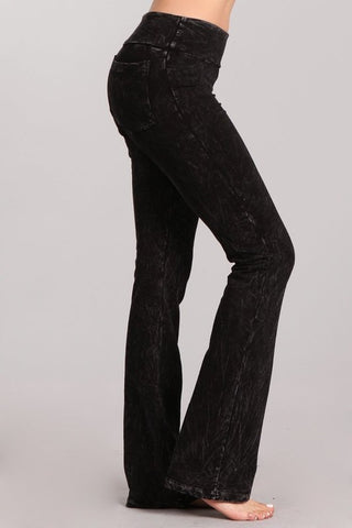 Chatoyant French Terry Mineral Wash Boot Cut Pants Black