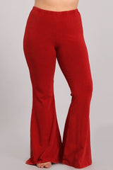 Chatoyant Plus Size Mineral Wash Bell Bottoms Red