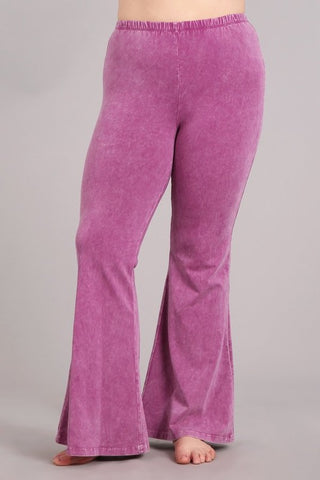 Chatoyant Plus Size Mineral Wash Bell Bottoms Magenta Haze