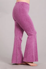 Chatoyant Plus Size Mineral Wash Bell Bottoms Magenta Haze