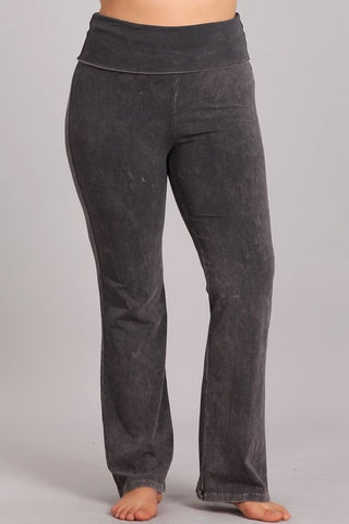 Chatoyant Plus Size Fold Over Waist Yoga Pants Dark Ash Grey