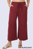Plus Size Cropped Lounge Pants with Side Pockets Dark Burgundy