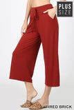 Plus Size Cropped Lounge Pants with Side Pockets Fire Brick