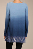 Chatoyant Ombre Dyed Tunic Top With Lace Blue