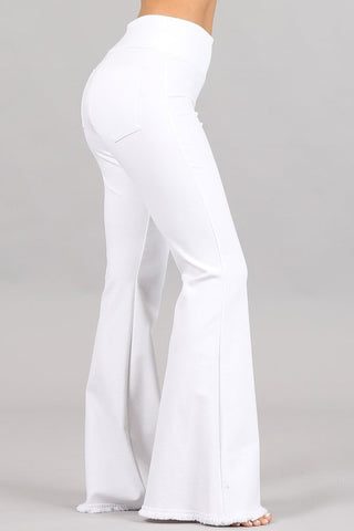 Chatoyant Flared Bell Pants With Frayed Fringe White