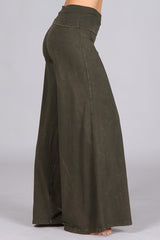 Chatoyant Mineral Wash Wide Leg Palazzo Pants Dark Moss