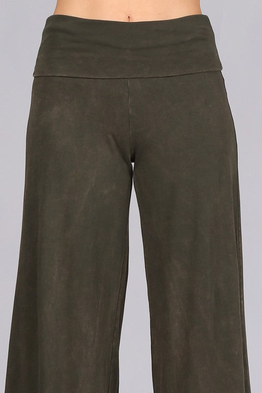 Chatoyant Mineral Wash Wide Leg Palazzo Pants Dark Moss