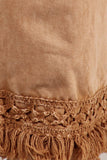 Chatoyant Plus Size Mineral Wash Ankle Length Crochet Fringe Camel