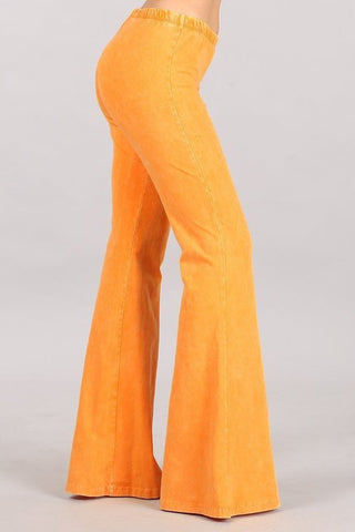 Chatoyant Plus Size Mineral Wash Bell Bottoms Tangerine