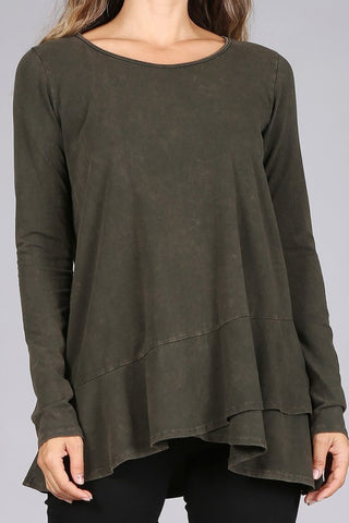 Chatoyant Soft and Stretchy Mineral Wash Tunic Dark Moss